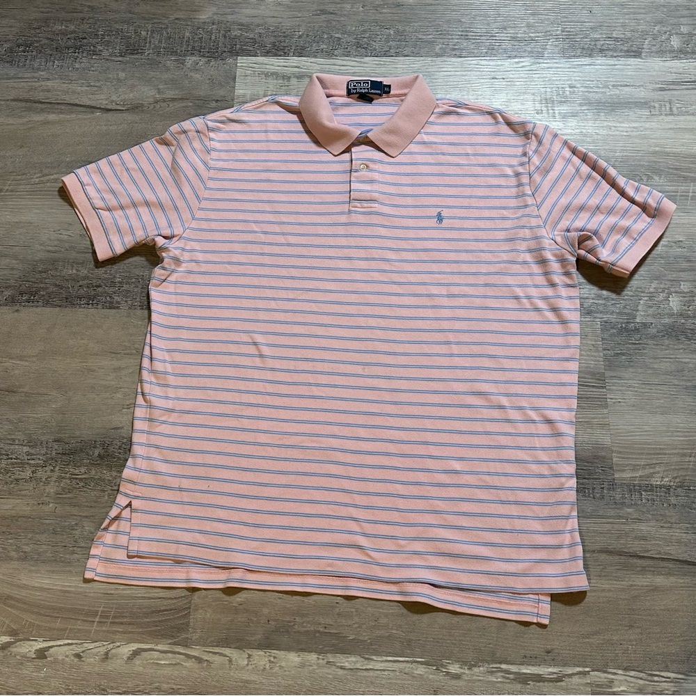 Polo Ralph Lauren Mens XL Classic Fit Pink & Blue Striped Polo Shirt Cotton
